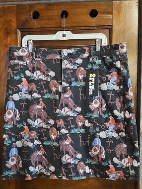 2FLY Western Print Skirt in Black with Multicolor Cowboy Motif